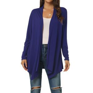 Draped Front Open Cardigan Knit Duster Cardigan Royal Blue